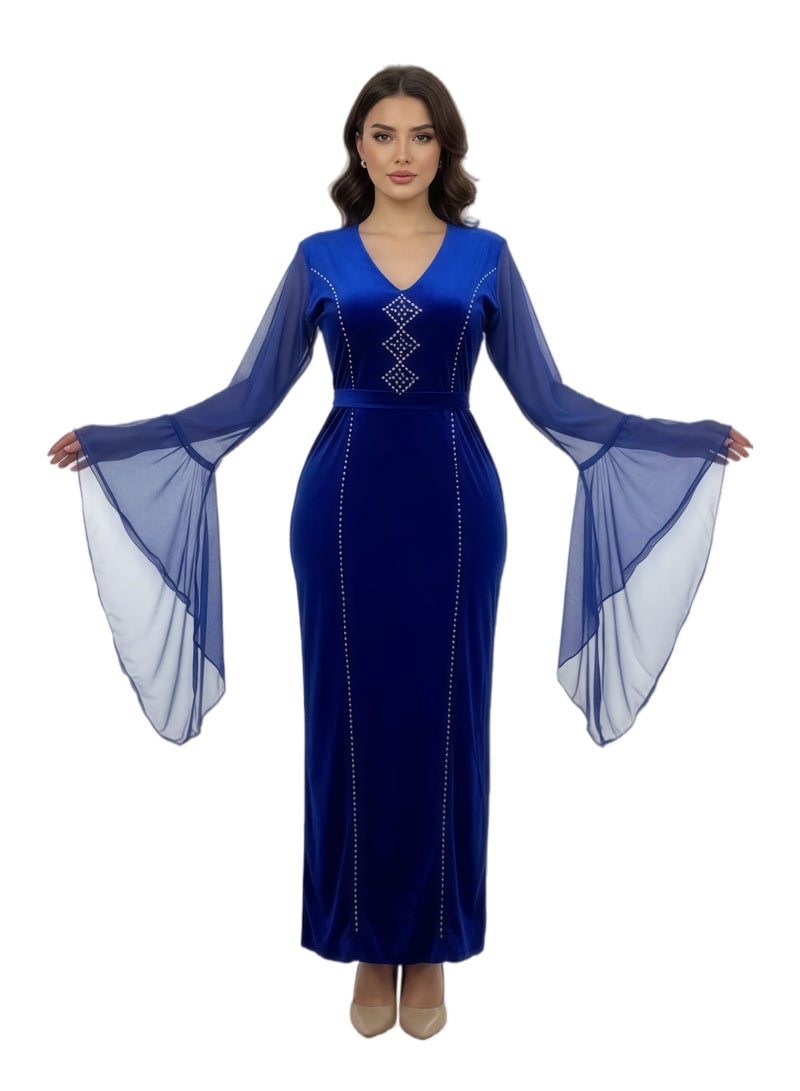 مانيكان فستان نسائي - بياقة على شكل حرف V، بكم طويل، بتصميم طويل - تصميم أنيق مناسب للخروج والمناسبات مع قصة مريحة - Image 5